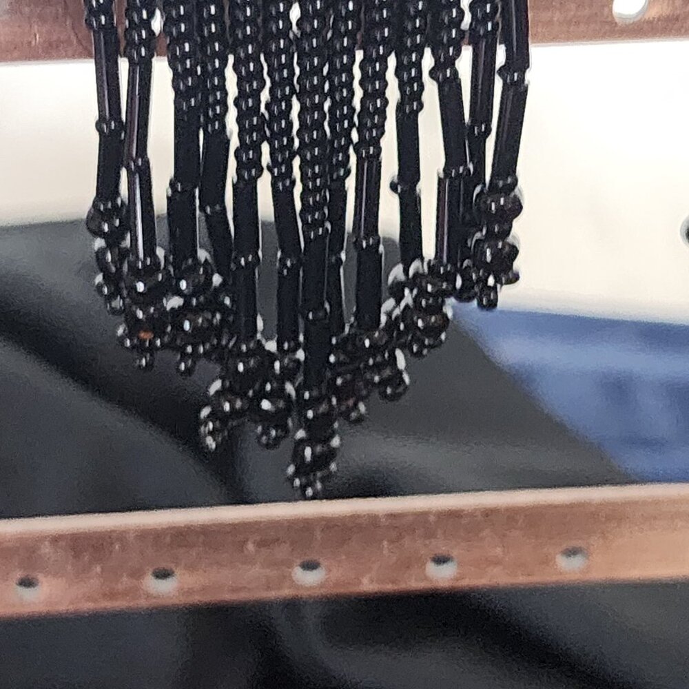 Coal Black Handmade Beaded Chandelier Shepard's Hook Earrings for Pierced Ears - Picture 9 of 16